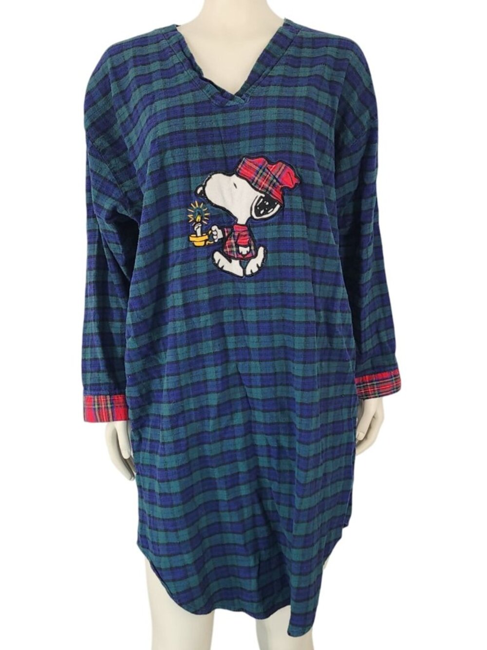HTF Women's Vintage UFS Inc Peanuts Collection Snoopy Plaid Flannel Night Gown M